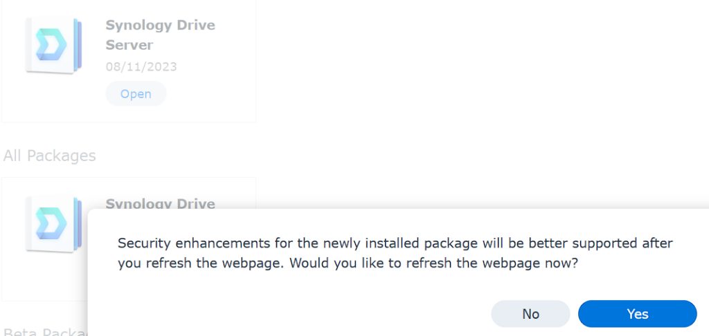 synology drive server tutorial - refresh the page after Synology Drive is installed