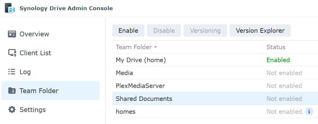 synology drive team folder enabling