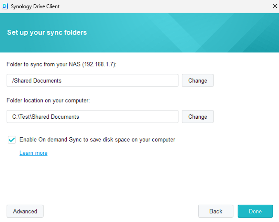 the folder you are syncing from and to on your synology nas