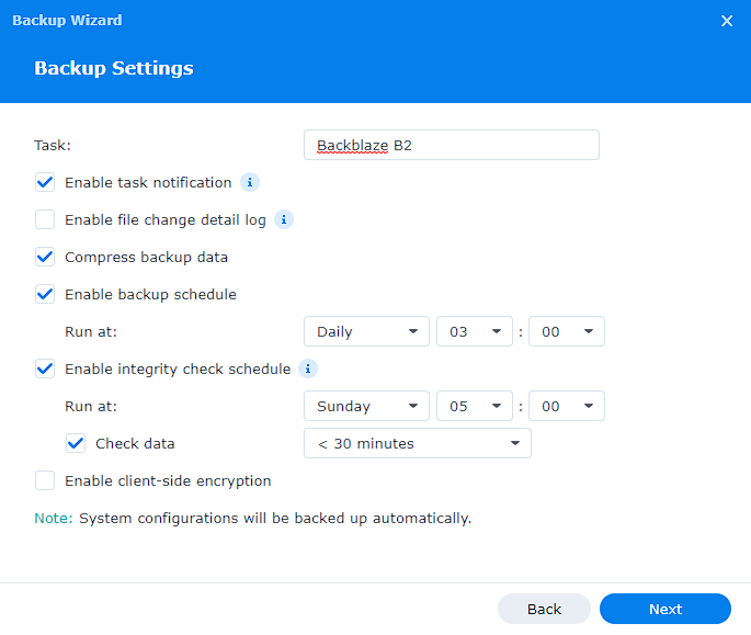 synology nas to backblaze b2 schedule