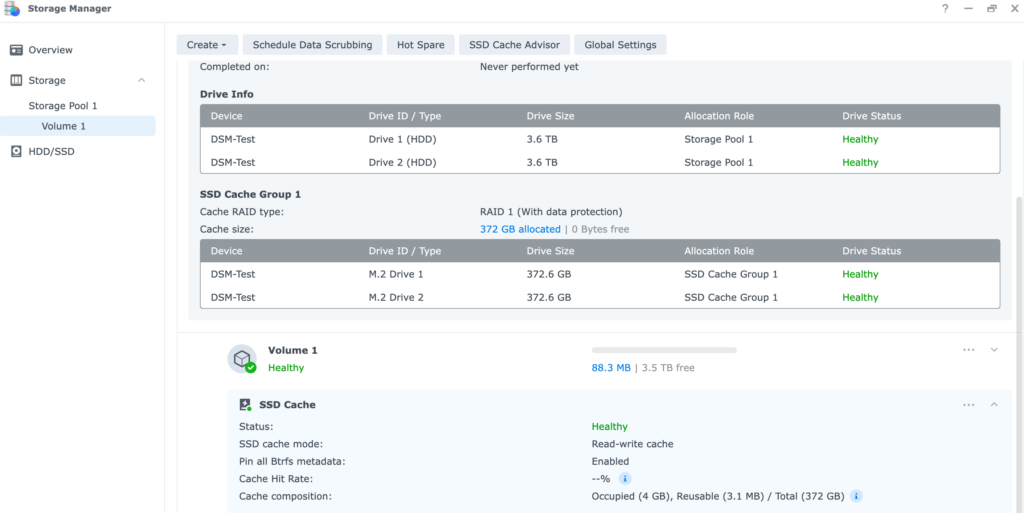 viewing ssd cache on storage pool.