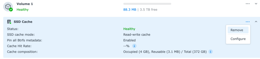 removing ssd cache on a synology nas.