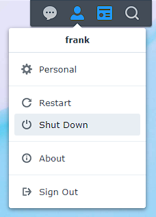 account and shut down icon. how to shut down a synology nas.