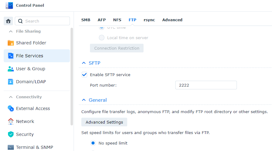 sftp server on a synology nas