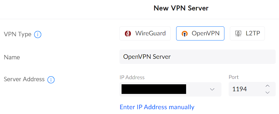 selecting openvpn in the vpn server.