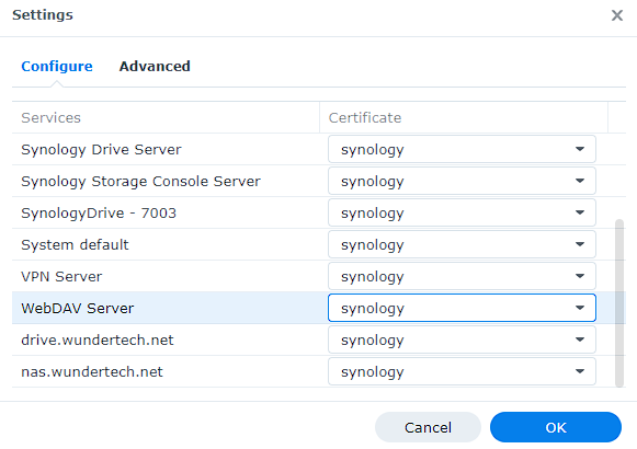 changing the webdav server certificate.