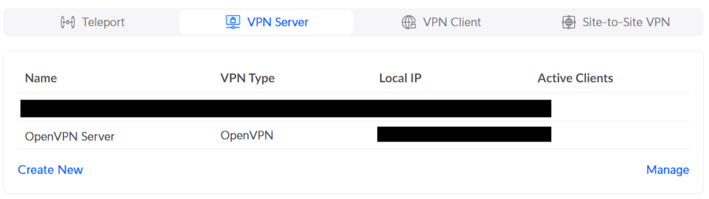 opening the newly created openvpn server.