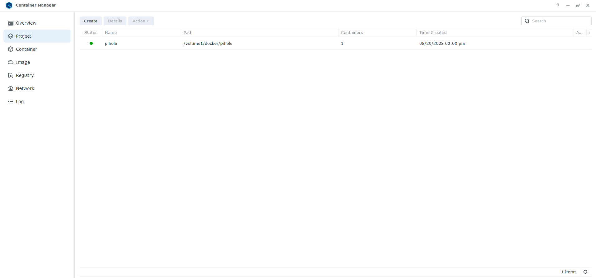 container manager project tab