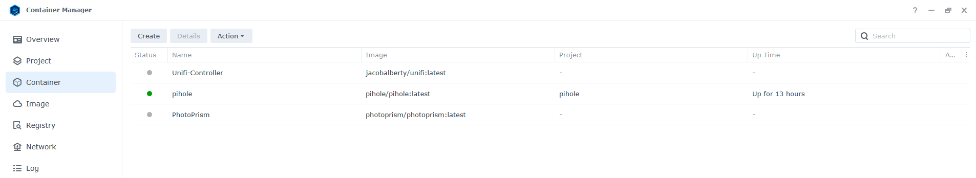 container tab in container manager