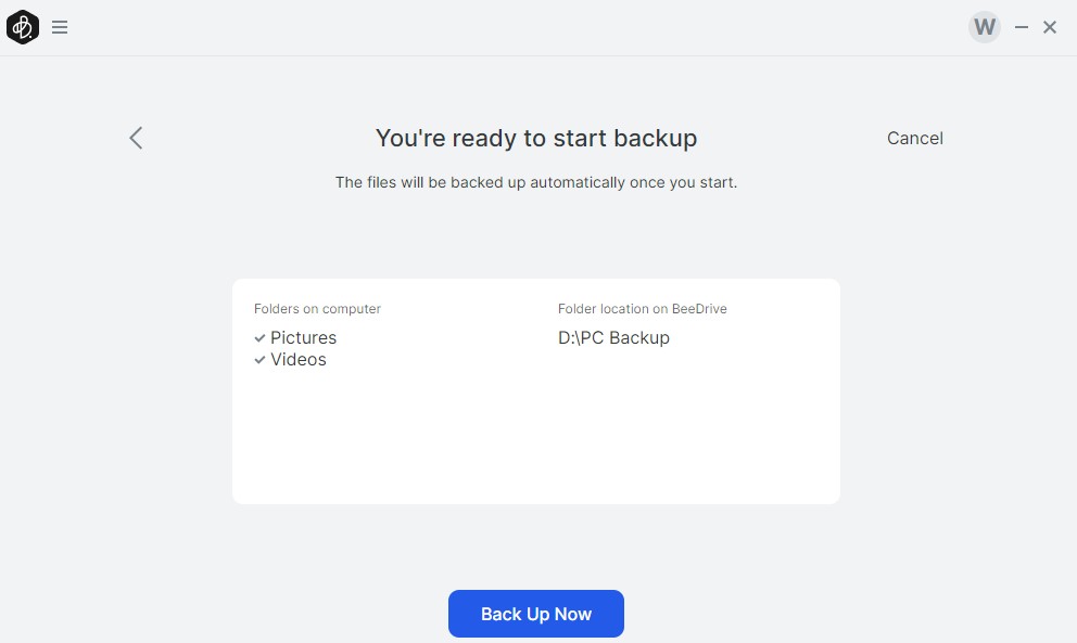 confirming the backup task.