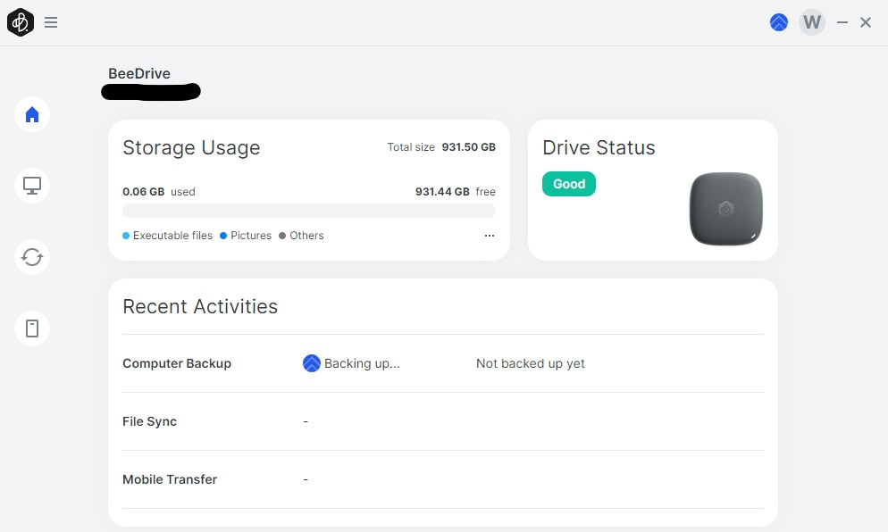 synology beedrive application screen. 