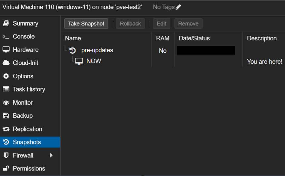 snapshots in proxmox