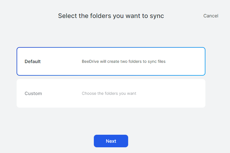 selecting the file sync folders.