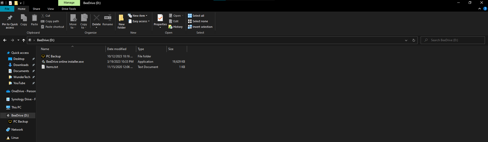 the backup task in Windows File Explorer. 