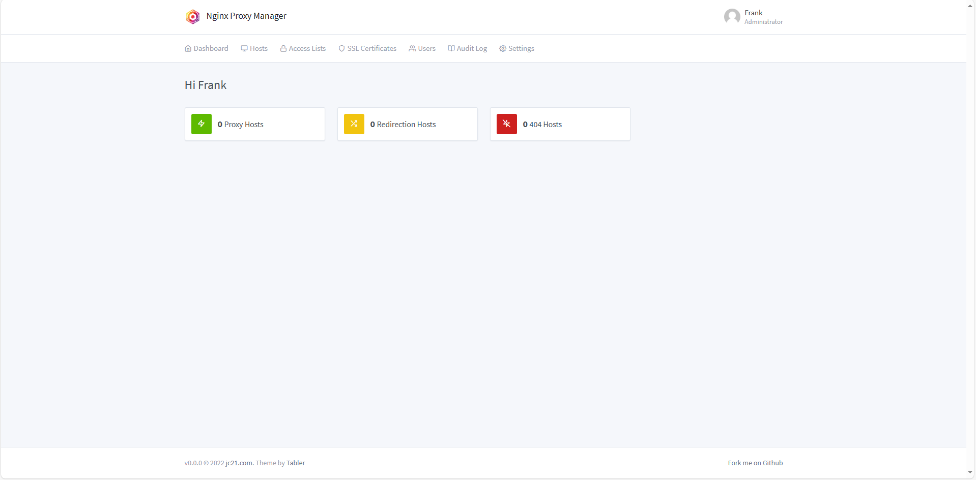 nginx proxy manager dashboard.