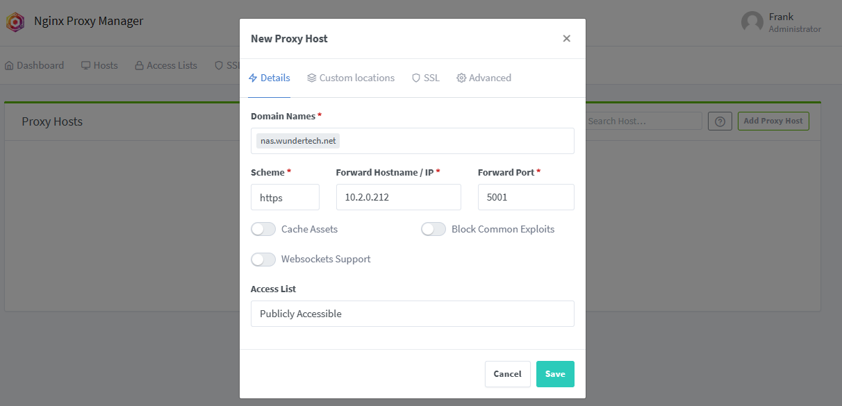 creating a proxy host in nginx proxy manager in home assistant.