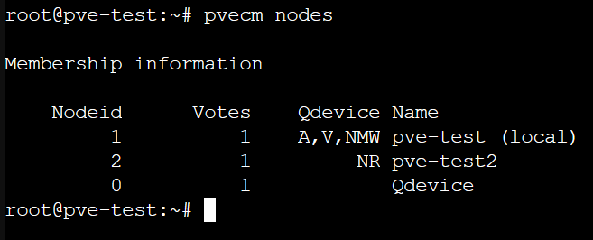 running the command to see the proxmox nodes.