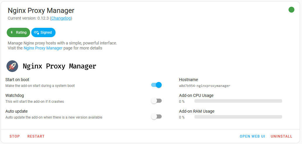 opening the web ui in nginx proxy manager.