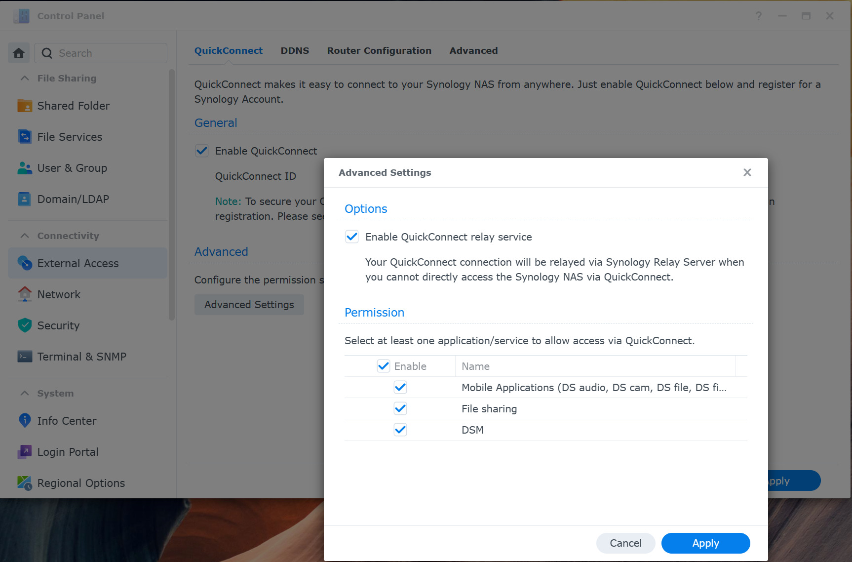 synology quickconnect app permissions. 