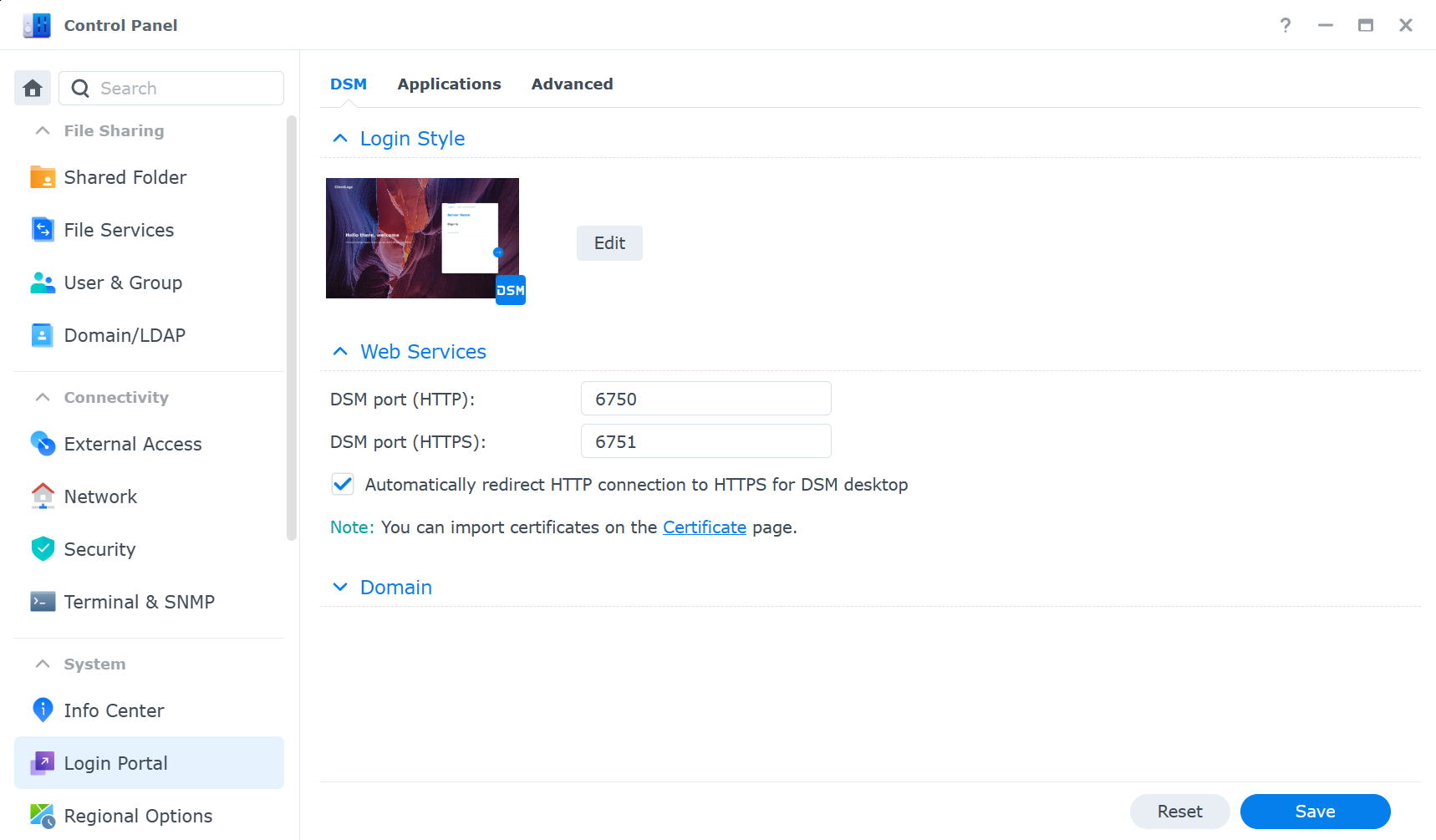 Synology DSM default ports.