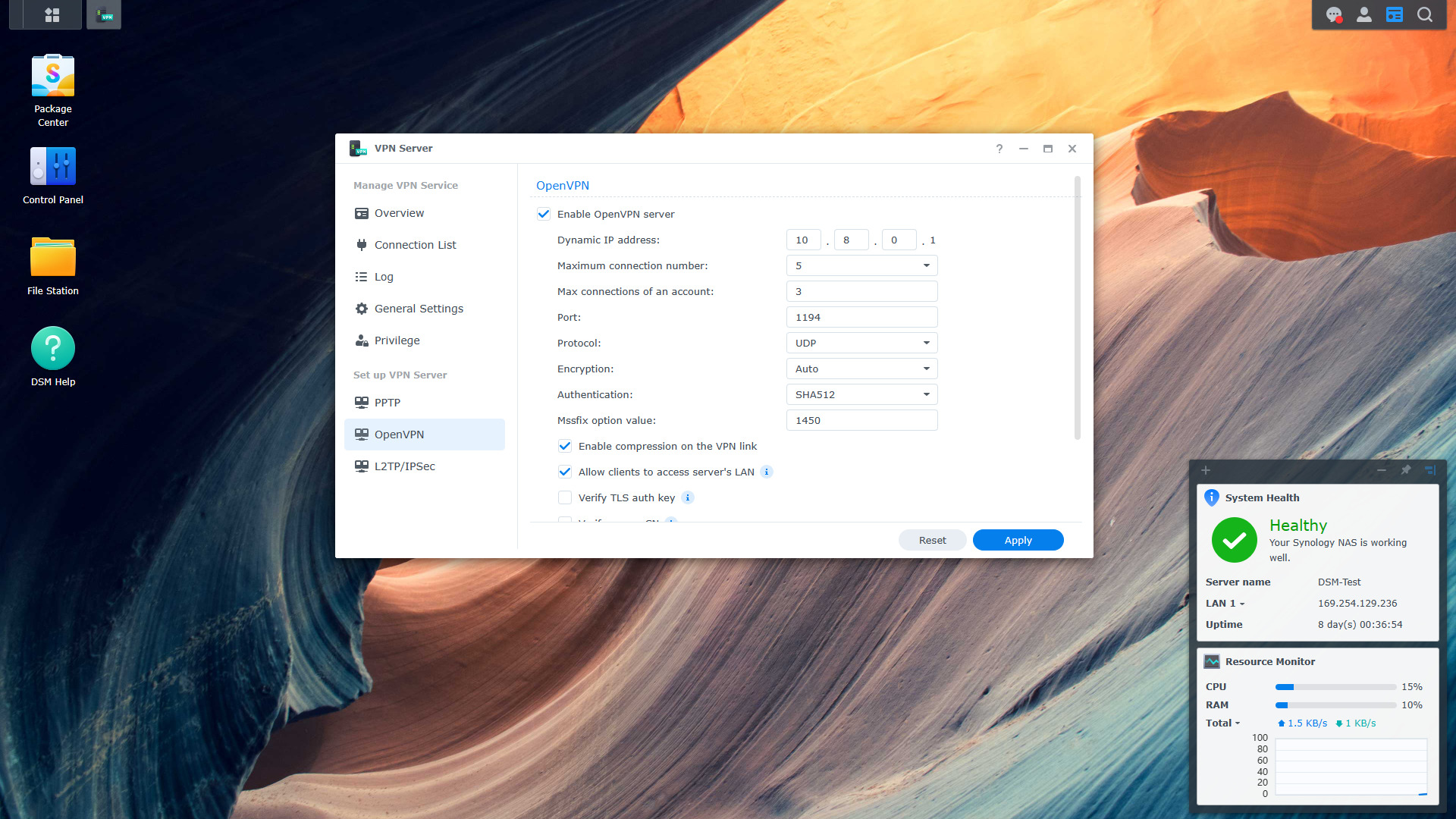 Synology NAS OpenVPN Server.