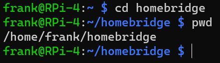 navigating to the homebridge directory.