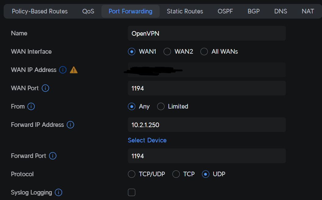 port forwarding for openvpn