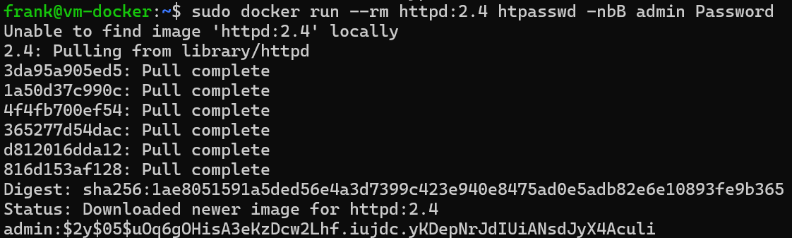 password hash for the container