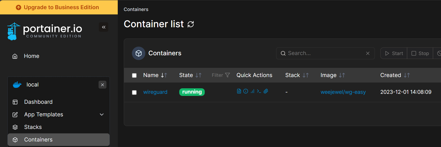 viewing a container in portainer.