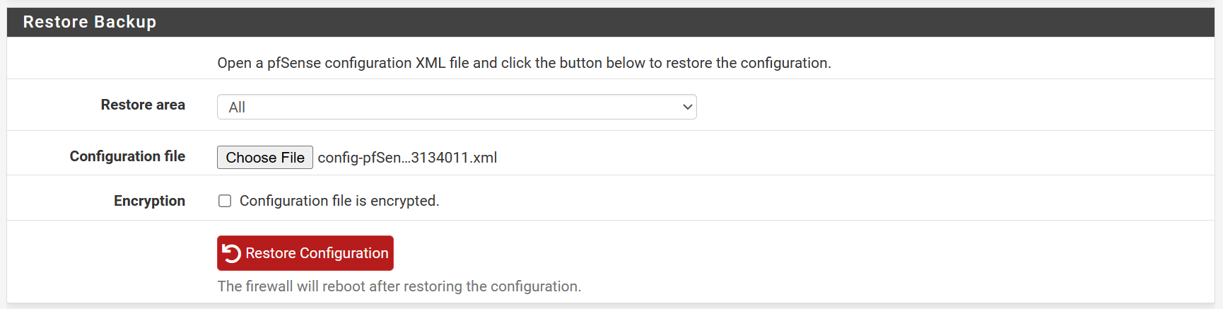 restoring a pfsense backup.