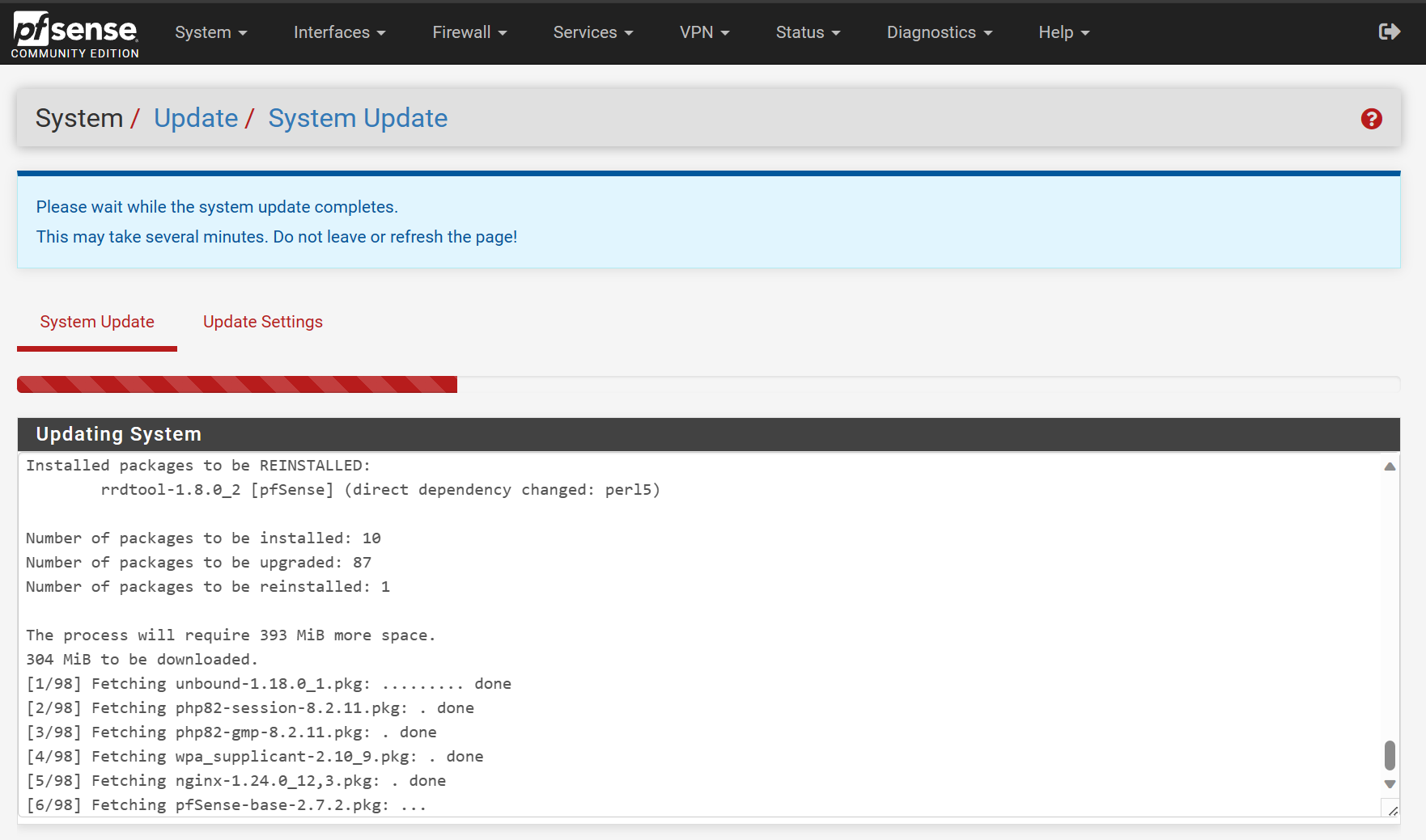 pfsense system updating.
