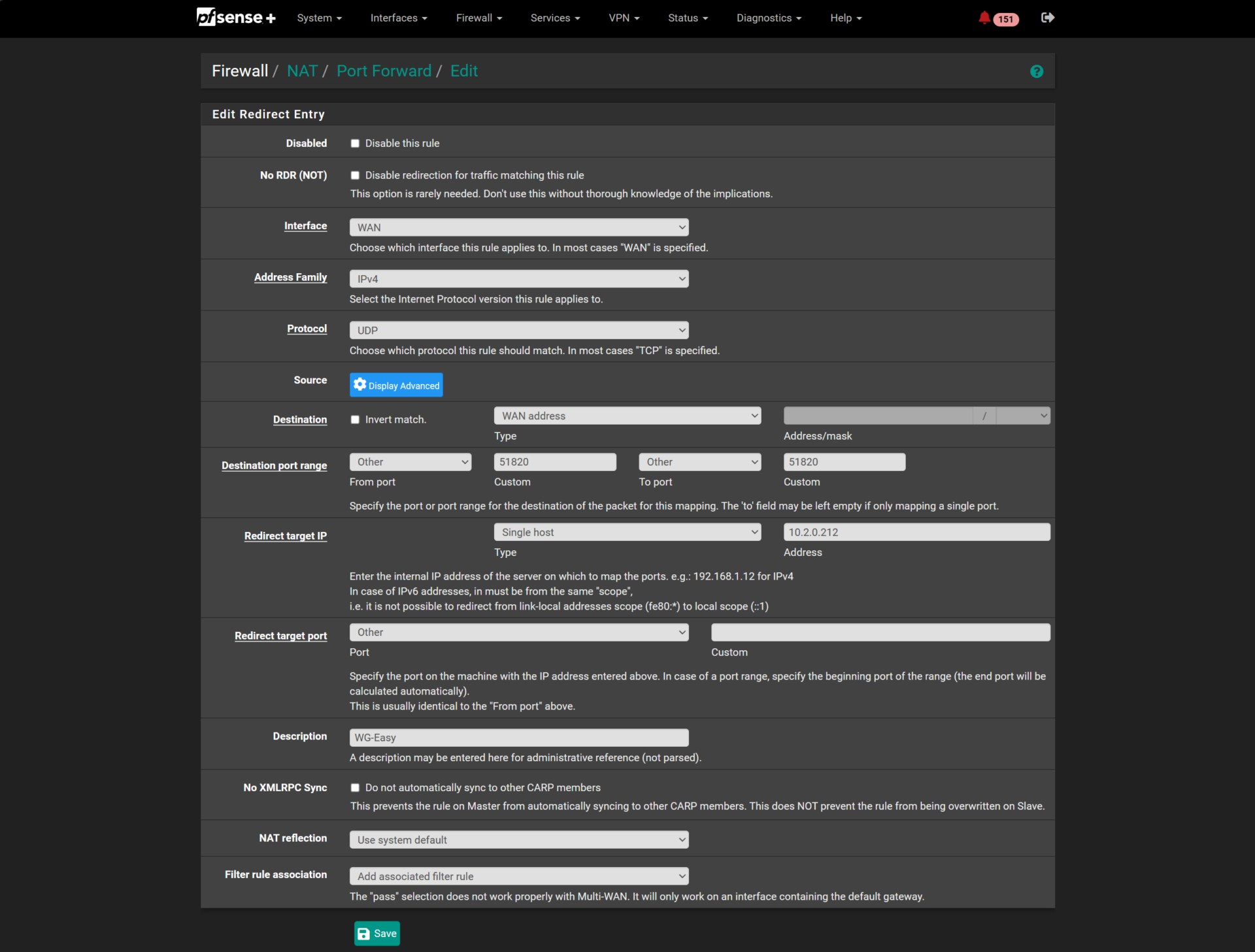 port forwarding for the wireguard vpn server.