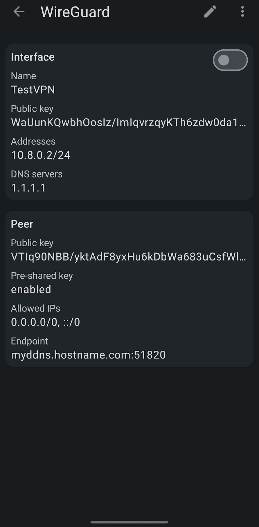 wireguard vpn client on an android device.