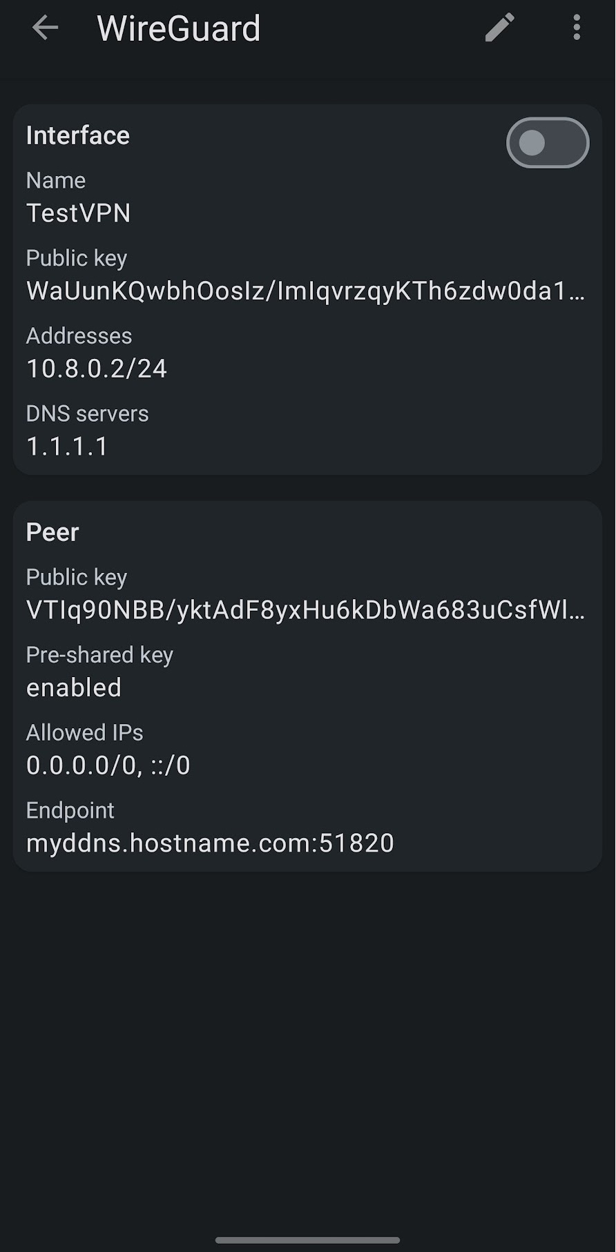 wireguard vpn client on an android device.