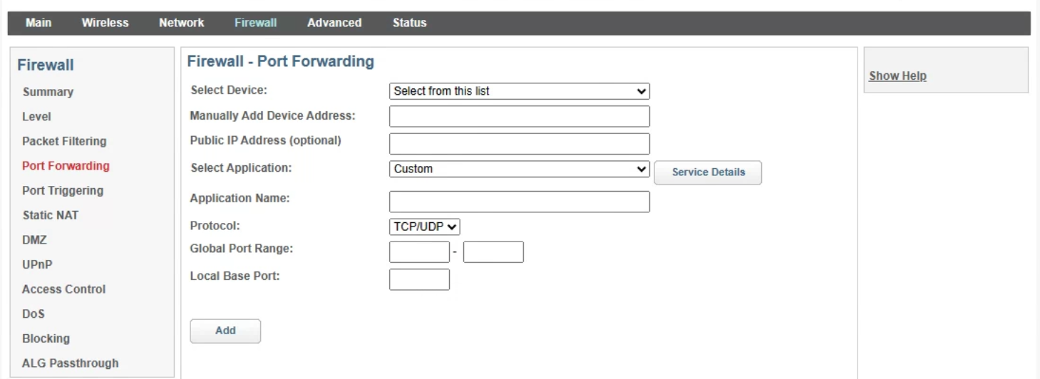 port forwarding rules on a router.