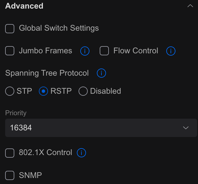Switch settings in the unifi controller.