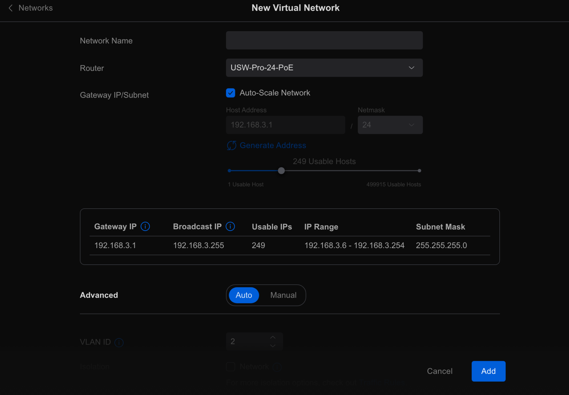 unifi layer 3 switch vlan creation.