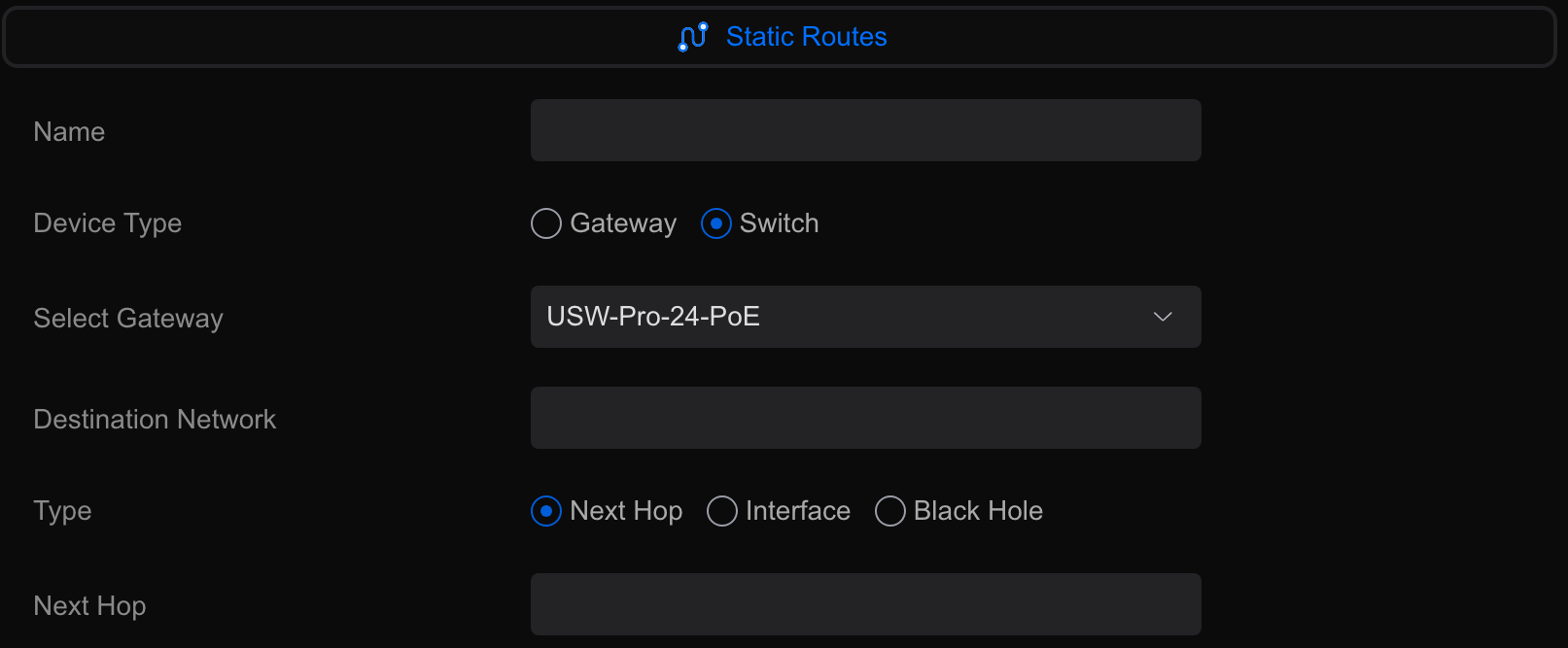 unifi layer 3 switch static routes.