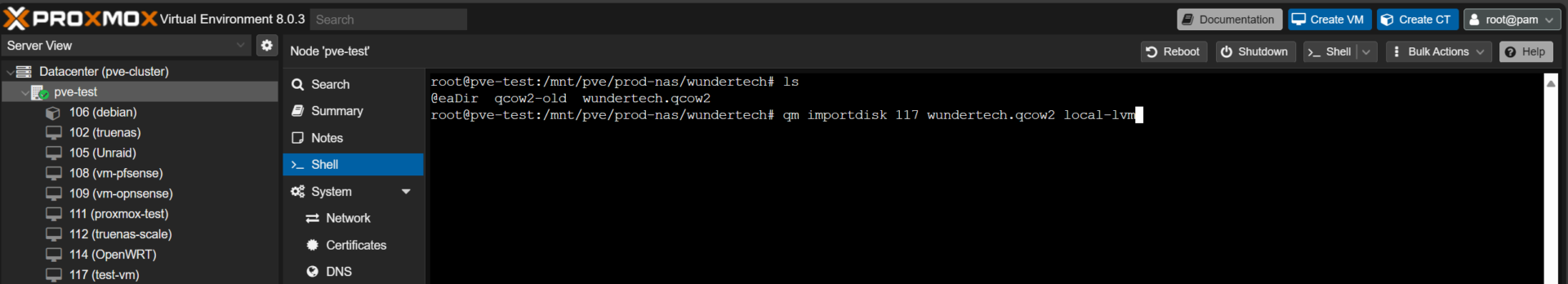 accessing the proxmox shell