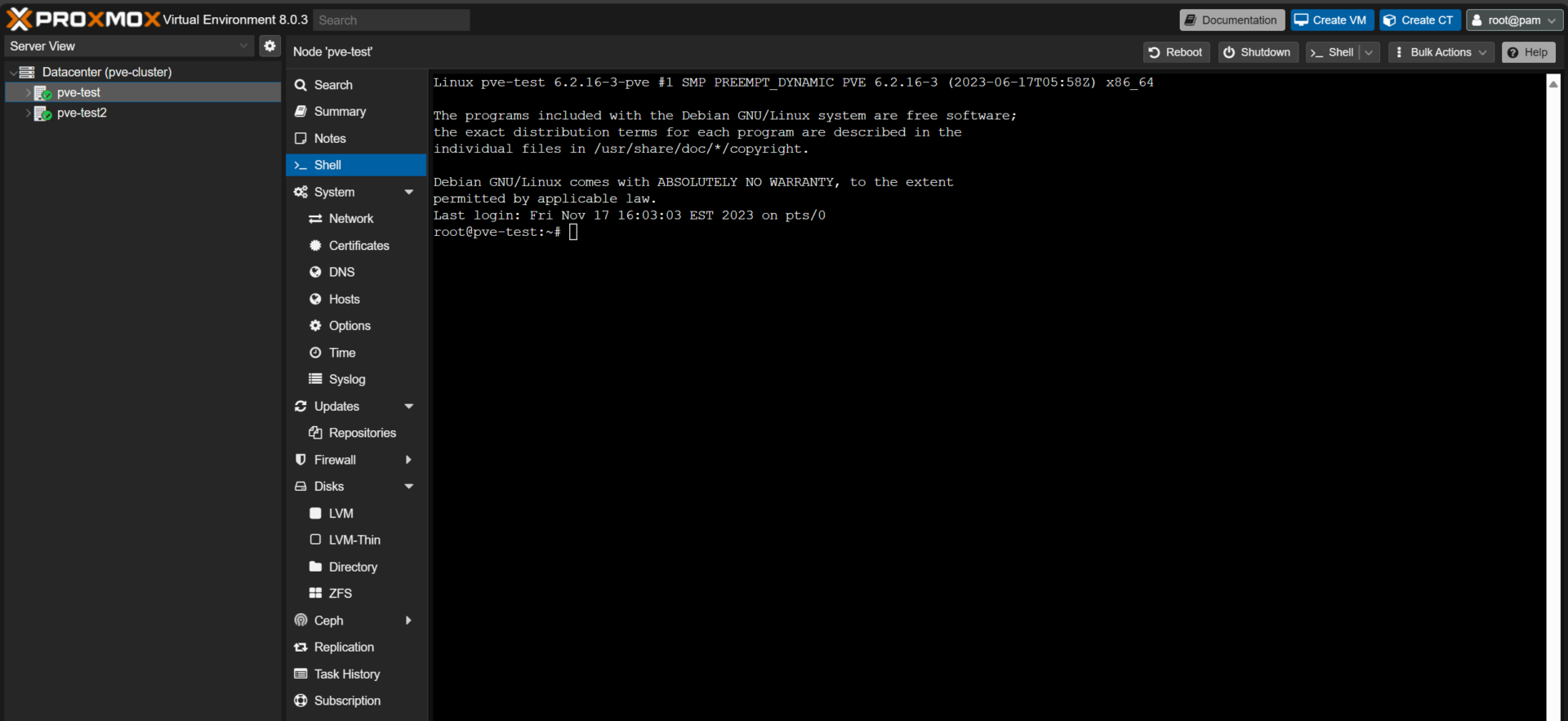 accessing the shell of the hypervisor.