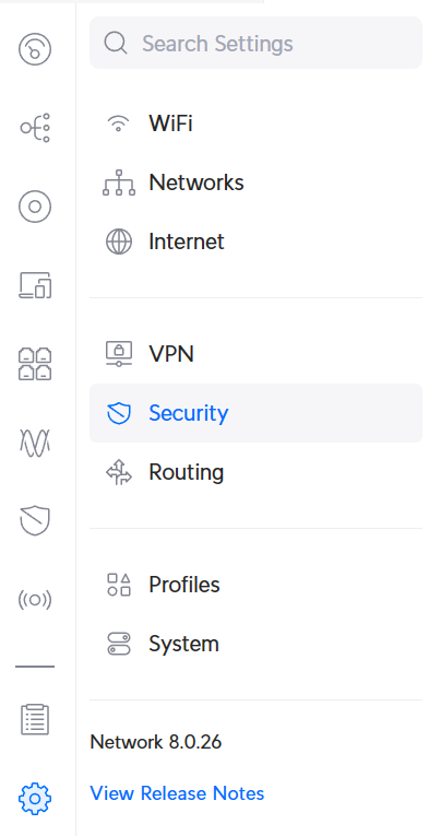 selecting security in UniFi OS.