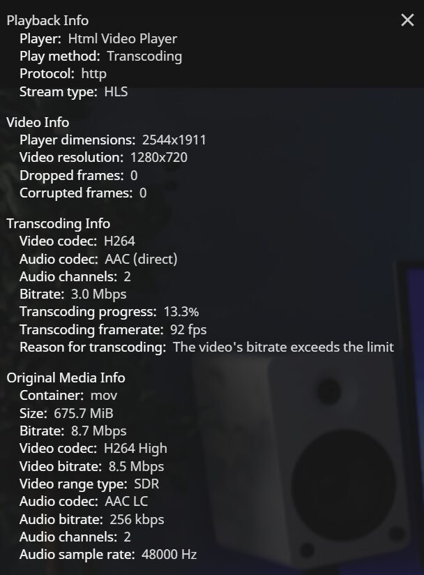 transcoding confirmation in jellyfin.