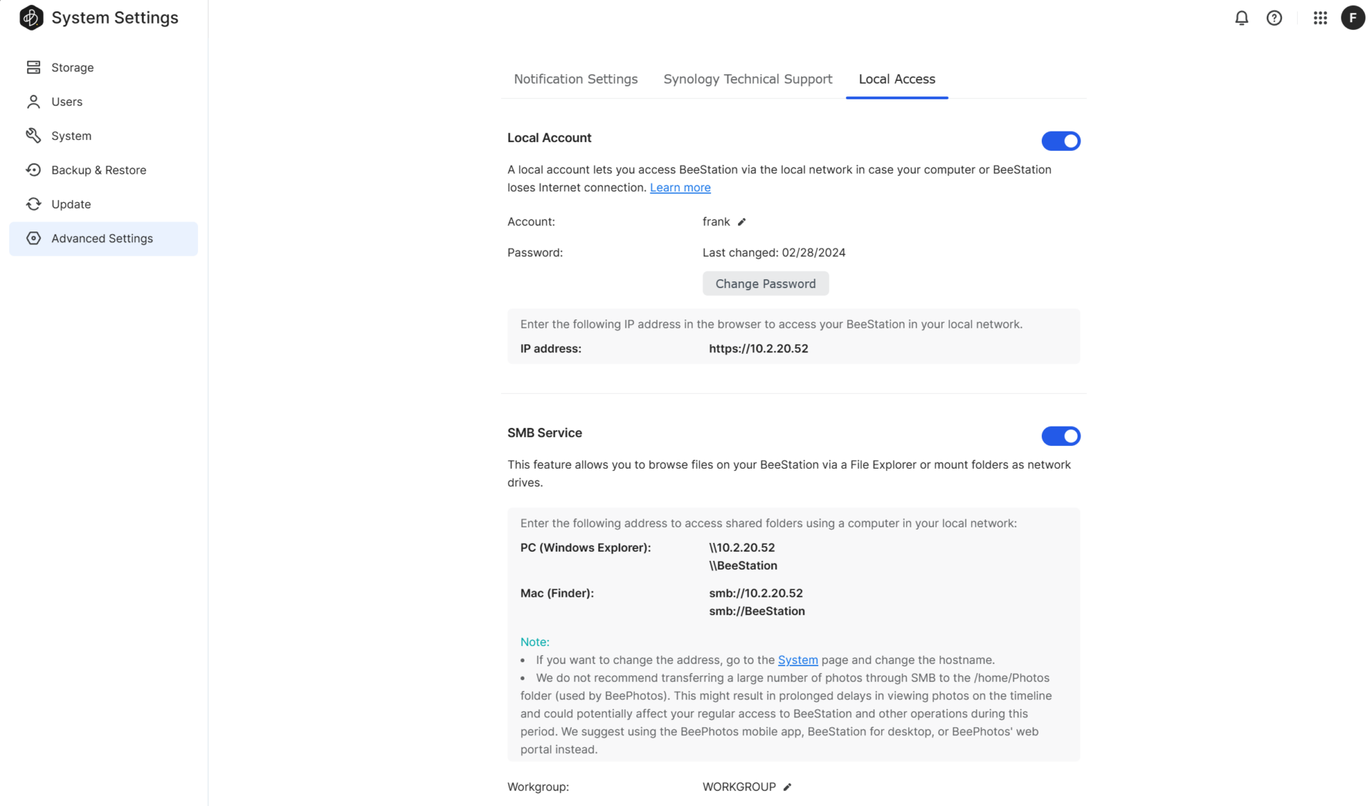 Synology BeeStation local access.