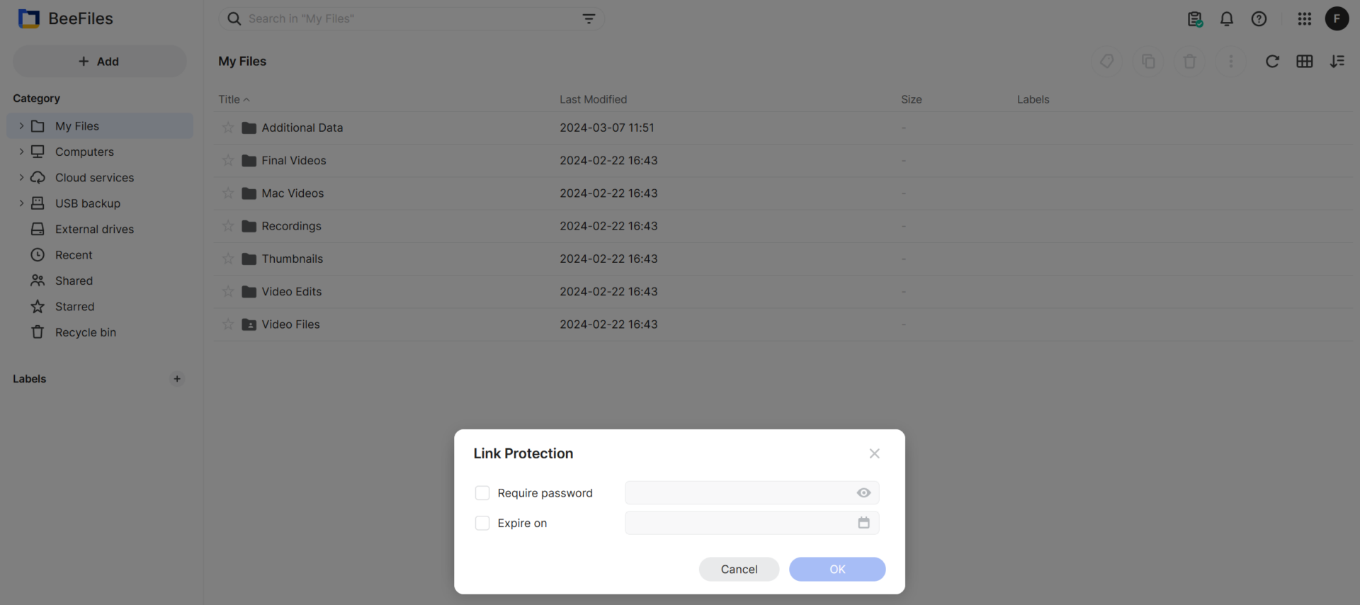 sharing a file in synology beefiles.