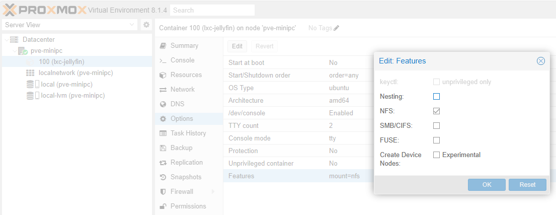 configuring NFS on the container.