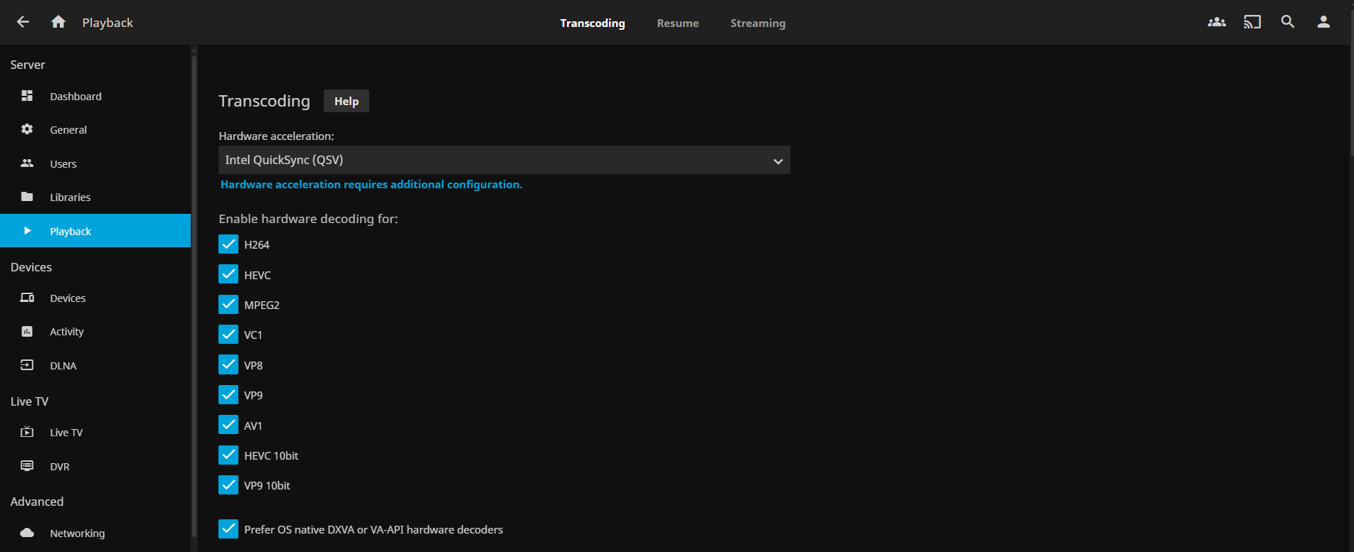 configuring hardware transcoding.