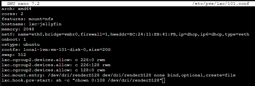 adding parameters to the LXC container.