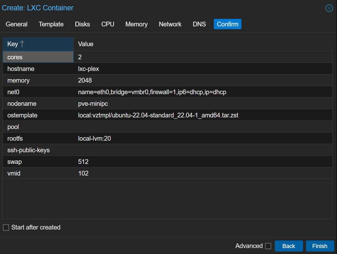 confirming the container setup.