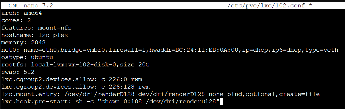 adding parameters to the LXC container.