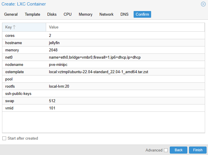 confirming the container setup.